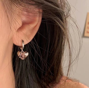 Y2k Pink Heart Rhinestone Hoop Earrings for Women Gift