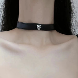 Y2k Vintage Love Heart Necklaces Leather Chains Choker