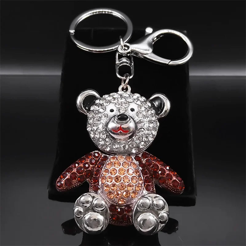 Crystal Bear Teddy Doll Keychain Rhinestone Cartoon Animal Charm Keyring