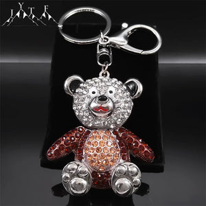 Crystal Bear Teddy Doll Keychain Rhinestone Cartoon Animal Charm Keyring
