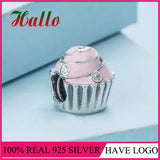 Sweet Cupcake Charm, Light Pink Bead 925 Silver Bracelet Charms