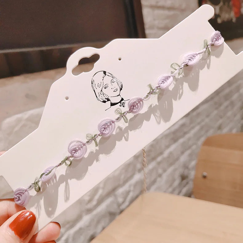 Pink Purple Lace Flower Fairy Choker Necklace