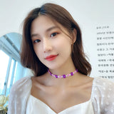 Pink Purple Lace Flower Fairy Choker Necklace