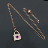 Sweet Mini Square Lock Necklace For Women Rose Pink Heart Necklace