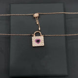 Sweet Mini Square Lock Necklace For Women Rose Pink Heart Necklace