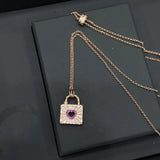 Sweet Mini Square Lock Necklace For Women Rose Pink Heart Necklace