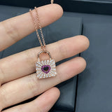 Sweet Mini Square Lock Necklace For Women Rose Pink Heart Necklace