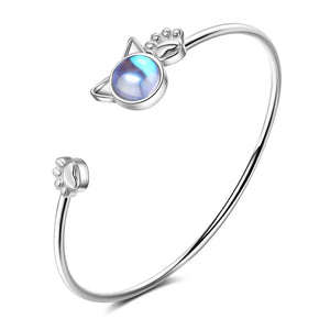 Moonlight Stone Cat & Paw Bracelet 925 Silver