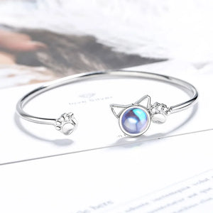 Moonlight Stone Cat & Paw Bracelet 925 Silver