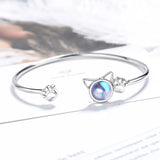 Moonlight Stone Cat & Paw Bracelet 925 Silver