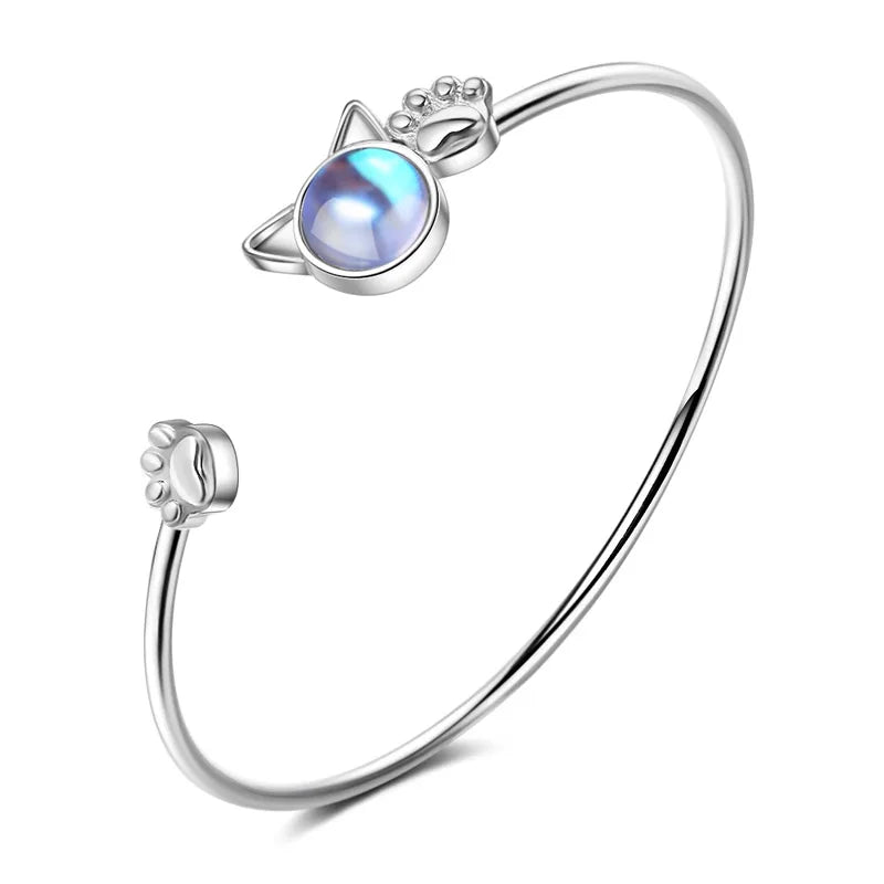 Moonlight Stone Cat & Paw Bracelet 925 Silver