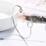 925 Silver Cat & Bell Open Clasp Bracelet Wedding Birthday Gift