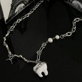 Sweet Teeth Pendant Necklace Cross Star Beads Choker for Women