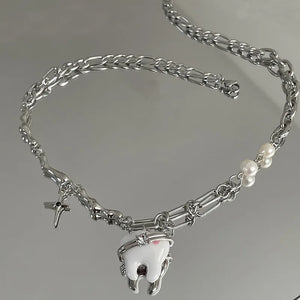 Sweet Teeth Pendant Necklace Cross Star Beads Choker for Women
