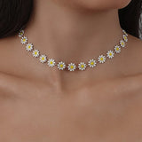Sweet Daisy Flower Choker Women Necklace Short Clavicle Chain Enamel Wedding