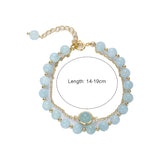 Double Laps Sky Natural Aquamarine Beaded Bracelets for Women Girls