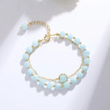 Double Laps Sky Natural Aquamarine Beaded Bracelets for Women Girls
