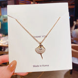 Ballerina Girl Crystal Zircon Pendant Necklace Gift