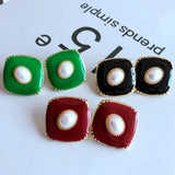 Geometric Pearl Clip Earrings Brincos Jewelry