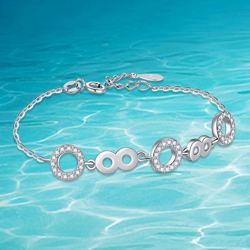 925 Silver Round Bracelet Crystal Concentric Women Lady Jewelry