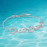 925 Silver Round Bracelet Crystal Concentric Women Lady Jewelry