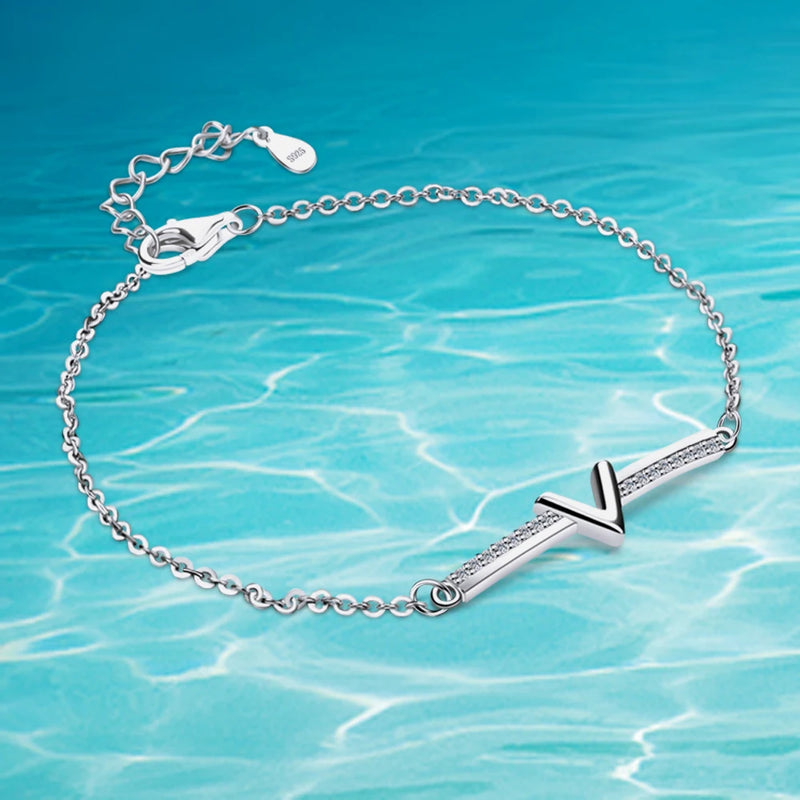 925 Sterling Silver Women's Wave Geometric V Figure Bangle for Girlfriend