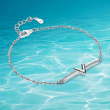 925 Sterling Silver Women's Wave Geometric V Figure Bangle for Girlfriend
