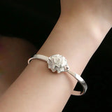 925 Sterling Silver Rose Flower Bracelet Bangle For Woman