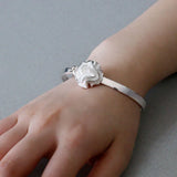 925 Sterling Silver Rose Flower Bracelet Bangle For Woman