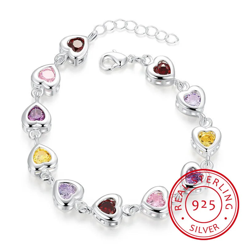 925 Silver Heart Zirconia Bracelet Engagement Party Christmas Gift