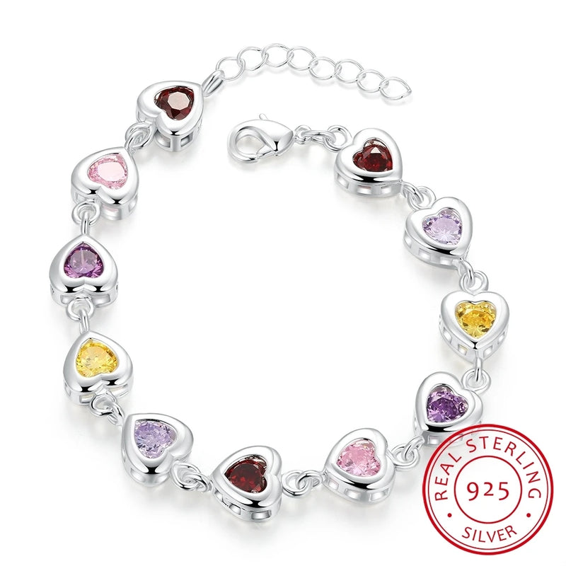 925 Sterling Silver Heart Zirconia Bracelet for Women