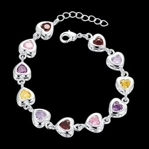925 Sterling Silver Heart Zirconia Bracelet for Women