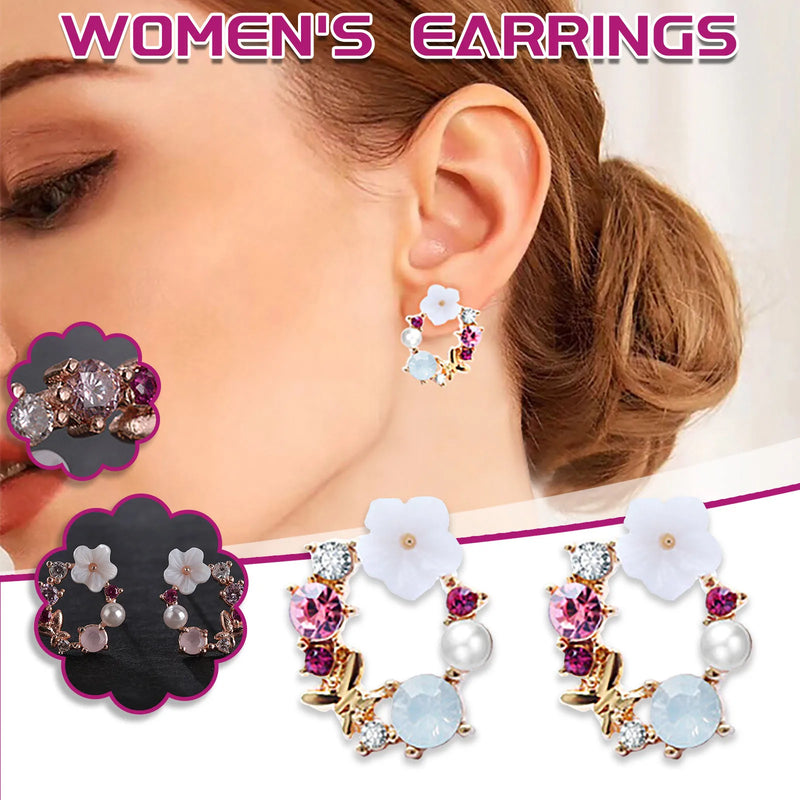 Sweet Flower Floral Earring Rhinestone Crystal Girly Heart Pearl Hoop