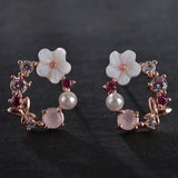 Sweet Flower Floral Earring Rhinestone Crystal Girly Heart Pearl Hoop