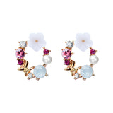 Sweet Flower Floral Earring Rhinestone Crystal Girly Heart Pearl Hoop
