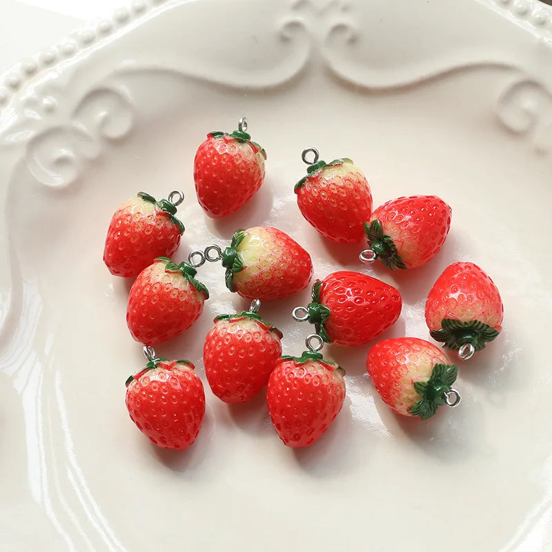 Sweet Fruit Strawberry 3D Pendant DIY Jewelry Earrings Keychain Bag Material