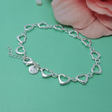 925 Sterling Silver Full Heart Bracelet Hollowed Out For Women Ladies Party