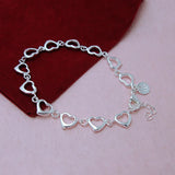 925 Sterling Silver Full Heart Bracelet Hollowed Out For Women Ladies Party