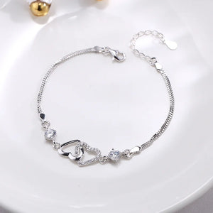 Sweet Heart 925 Sterling Silver CZ Bracelet for Women