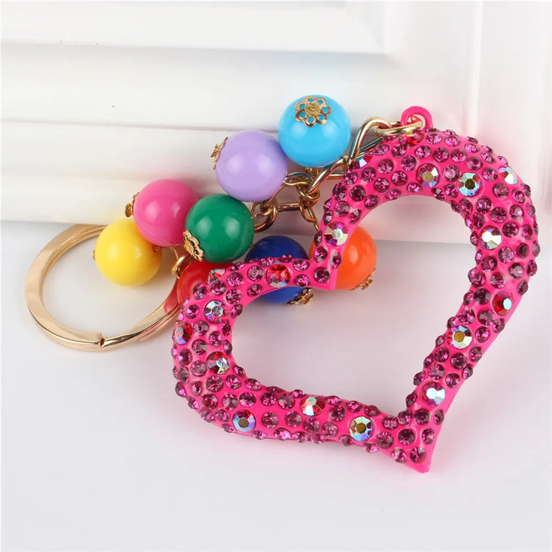Sweet Heart Bead Grape Crystal Charm Pendant Purse Bag Car Key Ring Chain Jewelr