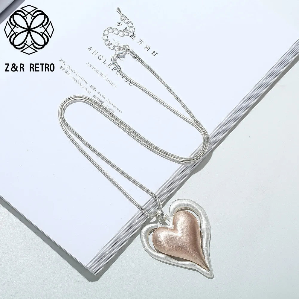 Vintage Sweet Heart Long Chains Necklace Love Pendant
