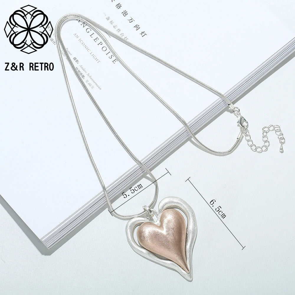 Vintage Sweet Heart Long Chains Necklace Love Pendant