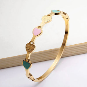 Sweet Heart Charm Cuff Bangle Stainless Steel Plating Women Girls Bracelet