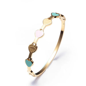 Sweet Heart Charm Cuff Bangle Stainless Steel Plating Women Girls Bracelet
