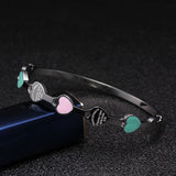 Sweet Heart Charm Cuff Bangle Stainless Steel Plating Women Girls Bracelet