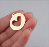 Mirror Stainless Steel Heart Pendant DIY 15mm 20Pcs