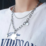 Double Link Chain Cross Necklace with Circle Engrave