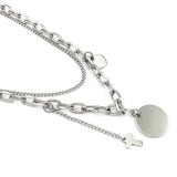 Double Link Chain Cross Necklace with Circle Engrave