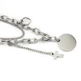 Double Link Chain Cross Necklace with Circle Engrave