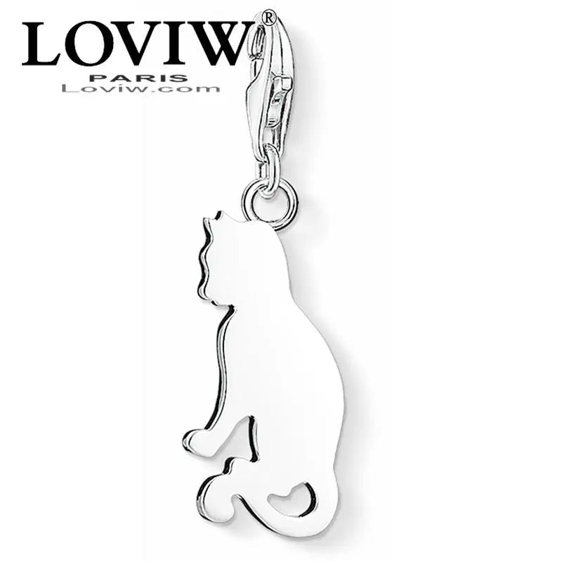 Sweet Kitten Cat Charm Silver-Plate Jewelry for Women Girls, Trendy Pet Gift